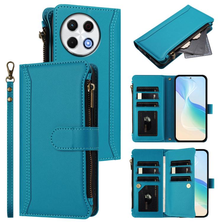 Magnetic Closure 9 Card Slots Zipper Leather Case with Hand Strap, For Tecno Camon 50 Pro 4G, For Tecno Camon 50 4G / CN5, For Tecno Spark Slim 5G, For Tecno Spark Go 1 / 1S / Pop 9, For Tecno Camon 40 Pro 4G Global, For Tecno Camon 40 4G              ...