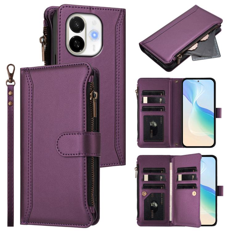 Magnetic Closure 9 Card Slots Zipper Leather Case with Hand Strap, For Tecno Camon 50 Pro 4G, For Tecno Camon 50 4G / CN5, For Tecno Spark Slim 5G, For Tecno Spark Go 1 / 1S / Pop 9, For Tecno Camon 40 Pro 4G Global, For Tecno Camon 40 4G              ...