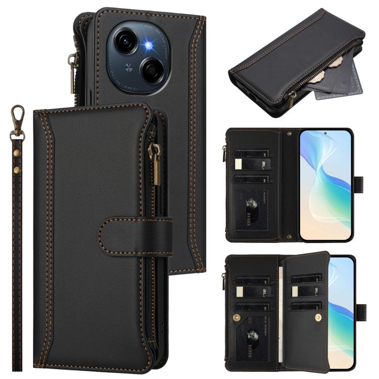 Magnetic Closure 9 Card Slots Zipper Leather Case with Hand Strap, For Tecno Camon 50 Pro 4G, For Tecno Camon 50 4G / CN5, For Tecno Spark Slim 5G, For Tecno Spark Go 1 / 1S / Pop 9, For Tecno Camon 40 Pro 4G Global, For Tecno Camon 40 4G              ...