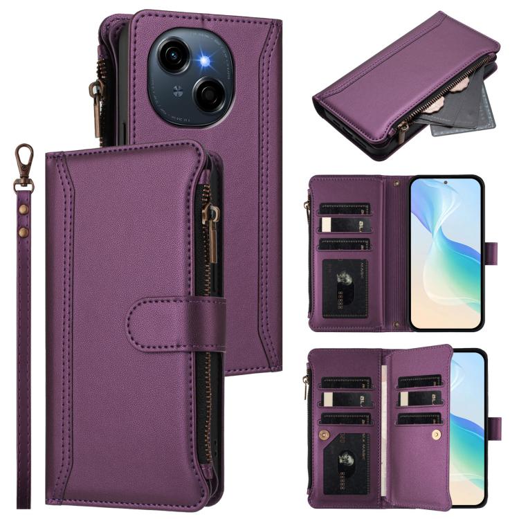 Magnetic Closure 9 Card Slots Zipper Leather Case with Hand Strap, For Tecno Camon 50 Pro 4G, For Tecno Camon 50 4G / CN5, For Tecno Spark Slim 5G, For Tecno Spark Go 1 / 1S / Pop 9, For Tecno Camon 40 Pro 4G Global, For Tecno Camon 40 4G              ...