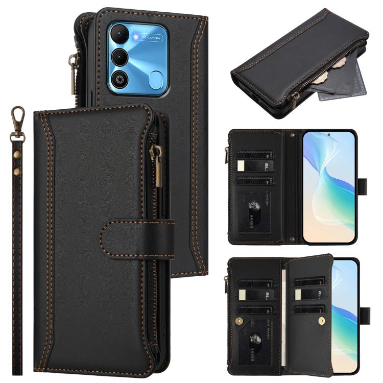 Magnetic Closure 9 Card Slots Zipper Leather Case with Hand Strap, For Tecno Spark 10C / Spark 10 4G, For Tecno Spark 10 Pro 4G, For Tecno Camon 19 / 19 Pro 5G, For Tecno Pova 4 Pro, For Tecno Pova 4, For Tecno Pova Neo 2                               ...