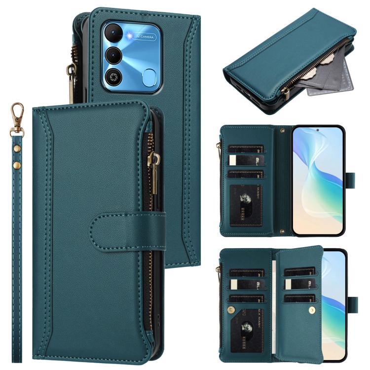 Magnetic Closure 9 Card Slots Zipper Leather Case with Hand Strap, For Tecno Spark 10C / Spark 10 4G, For Tecno Spark 10 Pro 4G, For Tecno Camon 19 / 19 Pro 5G, For Tecno Pova 4 Pro, For Tecno Pova 4, For Tecno Pova Neo 2                               ...