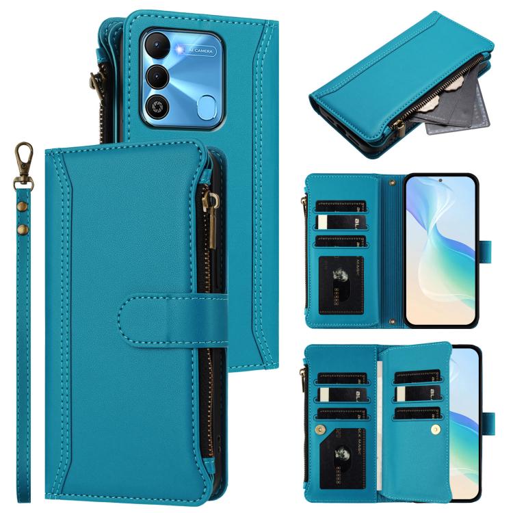 Magnetic Closure 9 Card Slots Zipper Leather Case with Hand Strap, For Tecno Spark 10C / Spark 10 4G, For Tecno Spark 10 Pro 4G, For Tecno Camon 19 / 19 Pro 5G, For Tecno Pova 4 Pro, For Tecno Pova 4, For Tecno Pova Neo 2                               ...