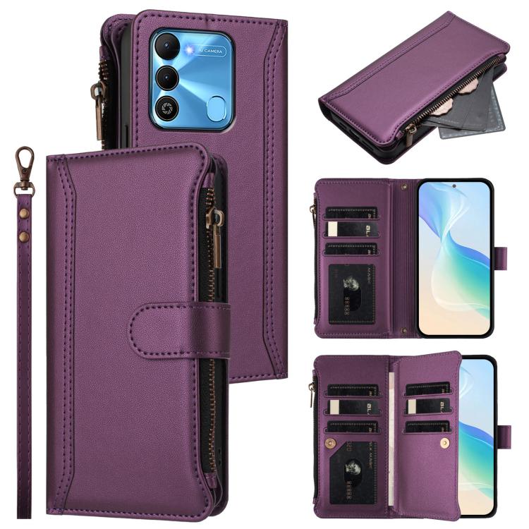 Magnetic Closure 9 Card Slots Zipper Leather Case with Hand Strap, For Tecno Spark 10C / Spark 10 4G, For Tecno Spark 10 Pro 4G, For Tecno Camon 19 / 19 Pro 5G, For Tecno Pova 4 Pro, For Tecno Pova 4, For Tecno Pova Neo 2                               ...