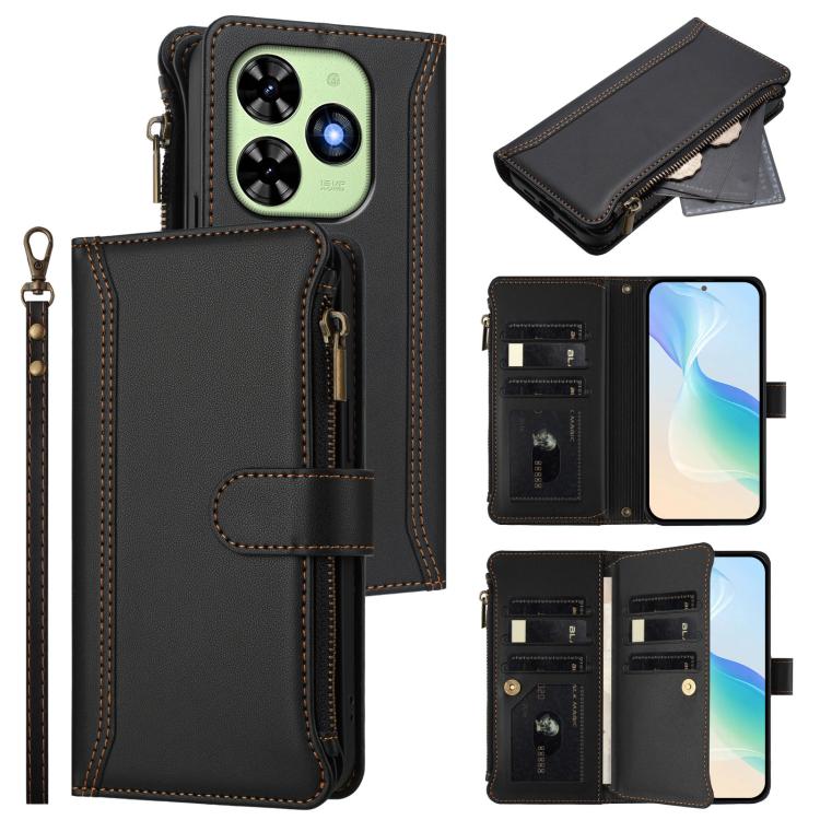 Magnetic Closure 9 Card Slots Zipper Leather Case with Hand Strap, For Tecno Pova 6 Neo, For Tecno Pova 6 4G, For Tecno Pova 6 5G / 6 Pro 5G, For Tecno Camon 30 Pro 5G, For Tecno Camon 30 Premier, For Tecno Camon 30 4G / 5G, For Tecno Spark 20 Pro+ 4G ...