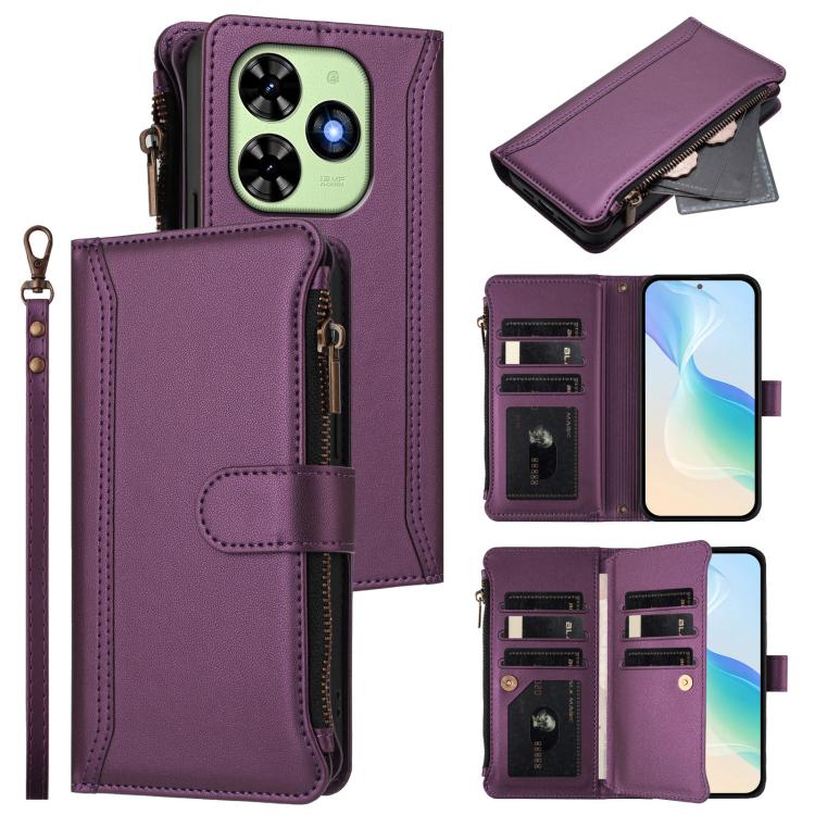 Magnetic Closure 9 Card Slots Zipper Leather Case with Hand Strap, For Tecno Pova 6 Neo, For Tecno Pova 6 4G, For Tecno Pova 6 5G / 6 Pro 5G, For Tecno Camon 30 Pro 5G, For Tecno Camon 30 Premier, For Tecno Camon 30 4G / 5G, For Tecno Spark 20 Pro+ 4G ...