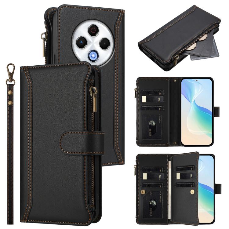 Magnetic Closure 9 Card Slots Zipper Leather Case with Hand Strap, For Tecno Camon 50 Pro 4G, For Tecno Camon 50 4G / CN5, For Tecno Spark Slim 5G, For Tecno Spark Go 1 / 1S / Pop 9, For Tecno Camon 40 Pro 4G Global, For Tecno Camon 40 4G              ...