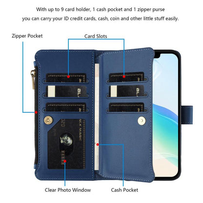 Magnetic Closure 9 Card Slots Zipper Leather Case with Hand Strap, For Tecno Camon 50 Pro 4G, For Tecno Camon 50 4G / CN5, For Tecno Spark Slim 5G, For Tecno Spark Go 1 / 1S / Pop 9, For Tecno Camon 40 Pro 4G Global, For Tecno Camon 40 4G              ...