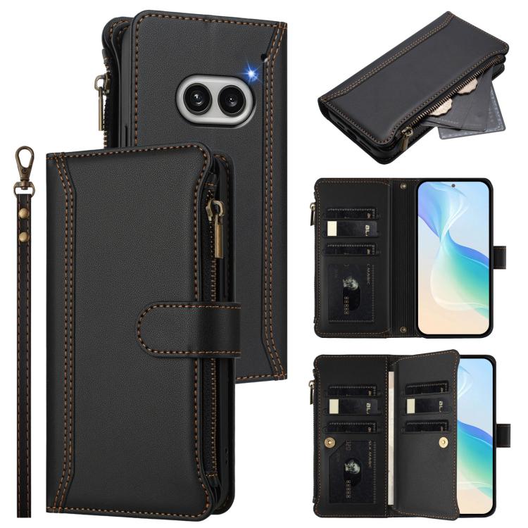 Magnetic Closure 9 Card Slots Zipper Leather Case with Hand Strap, For Nothing Phone 4a Pro, For Nothing Phone 4a, For Nothing Phone 3a, For Nothing Phone 3a Pro, For Nothing CMF Phone 1, For Nothing Phone 2A