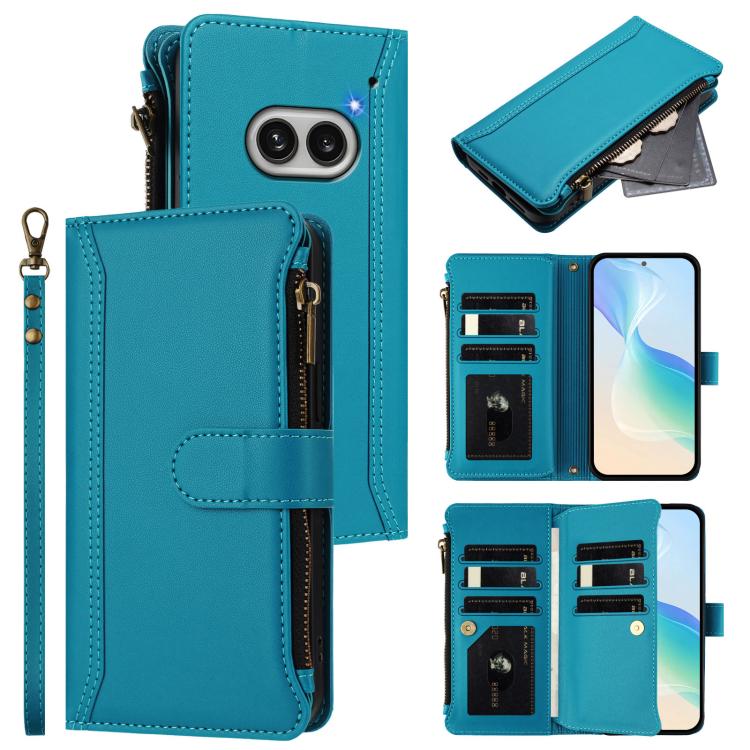 Magnetic Closure 9 Card Slots Zipper Leather Case with Hand Strap, For Nothing Phone 4a Pro, For Nothing Phone 4a, For Nothing Phone 3a, For Nothing Phone 3a Pro, For Nothing CMF Phone 1, For Nothing Phone 2A