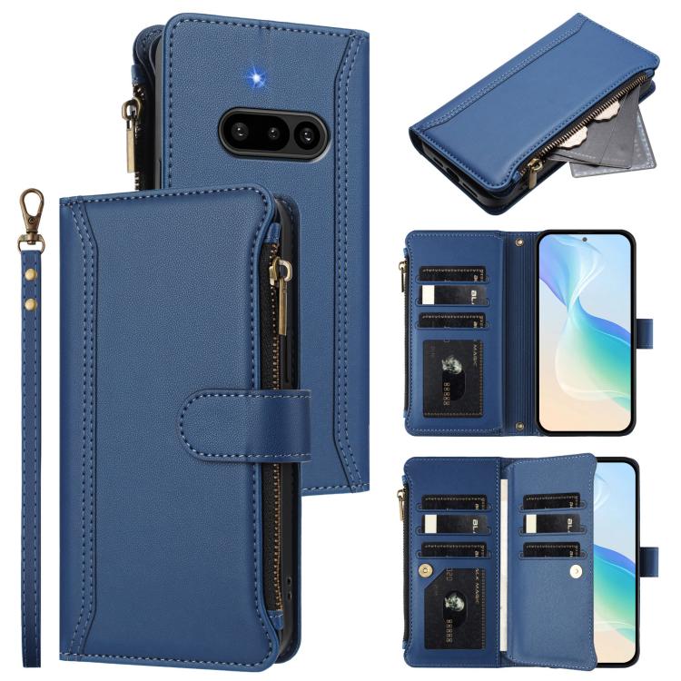Magnetic Closure 9 Card Slots Zipper Leather Case with Hand Strap, For Nothing Phone 4a Pro, For Nothing Phone 4a, For Nothing Phone 3a, For Nothing Phone 3a Pro, For Nothing CMF Phone 1, For Nothing Phone 2A