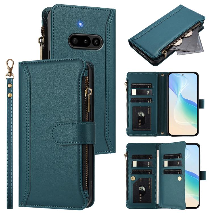 Magnetic Closure 9 Card Slots Zipper Leather Case with Hand Strap, For Nothing Phone 4a Pro, For Nothing Phone 4a, For Nothing Phone 3a, For Nothing Phone 3a Pro, For Nothing CMF Phone 1, For Nothing Phone 2A