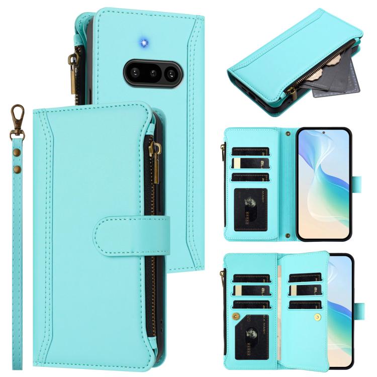 Magnetic Closure 9 Card Slots Zipper Leather Case with Hand Strap, For Nothing Phone 4a Pro, For Nothing Phone 4a, For Nothing Phone 3a, For Nothing Phone 3a Pro, For Nothing CMF Phone 1, For Nothing Phone 2A