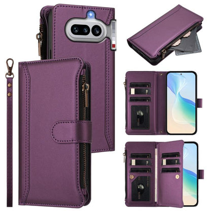 Magnetic Closure 9 Card Slots Zipper Leather Case with Hand Strap, For Nothing Phone 4a Pro, For Nothing Phone 4a, For Nothing Phone 3a, For Nothing Phone 3a Pro, For Nothing CMF Phone 1, For Nothing Phone 2A