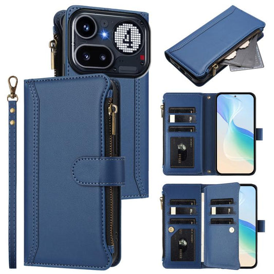 Magnetic Closure 9 Card Slots Zipper Leather Case with Hand Strap, For Nothing Phone 4a Pro, For Nothing Phone 4a, For Nothing Phone 3a, For Nothing Phone 3a Pro, For Nothing CMF Phone 1, For Nothing Phone 2A