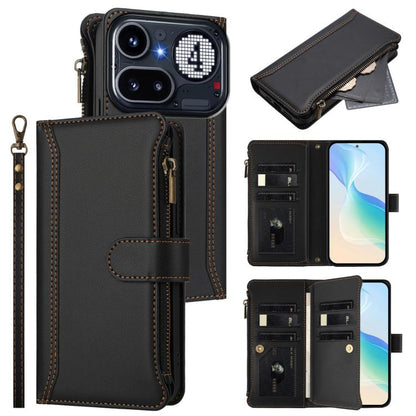 Magnetic Closure 9 Card Slots Zipper Leather Case with Hand Strap, For Nothing Phone 4a Pro, For Nothing Phone 4a, For Nothing Phone 3a, For Nothing Phone 3a Pro, For Nothing CMF Phone 1, For Nothing Phone 2A