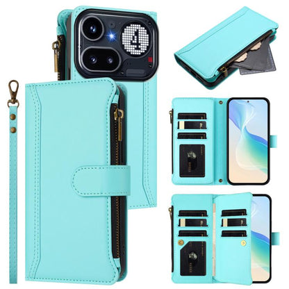 Magnetic Closure 9 Card Slots Zipper Leather Case with Hand Strap, For Nothing Phone 4a Pro, For Nothing Phone 4a, For Nothing Phone 3a, For Nothing Phone 3a Pro, For Nothing CMF Phone 1, For Nothing Phone 2A
