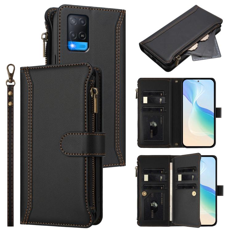 Magnetic Closure 9 Card Slots Zipper Leather Case with Hand Strap, For Realme C30 4G / Narzo 50i Prime / C30S, For Realme GT NEO 3T, For Realme 9 Pro+ 5G / Narzo 50 Pro, For Realme GT Neo3, For Realme V13 5G / Q3 5G / Q3i 5G, For Realme 9 Pro 5G Global...