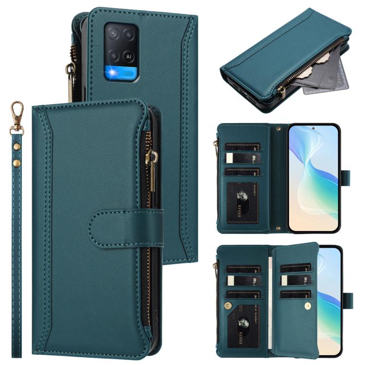 Magnetic Closure 9 Card Slots Zipper Leather Case with Hand Strap, For Realme C30 4G / Narzo 50i Prime / C30S, For Realme GT NEO 3T, For Realme 9 Pro+ 5G / Narzo 50 Pro, For Realme GT Neo3, For Realme V13 5G / Q3 5G / Q3i 5G, For Realme 9 Pro 5G Global...