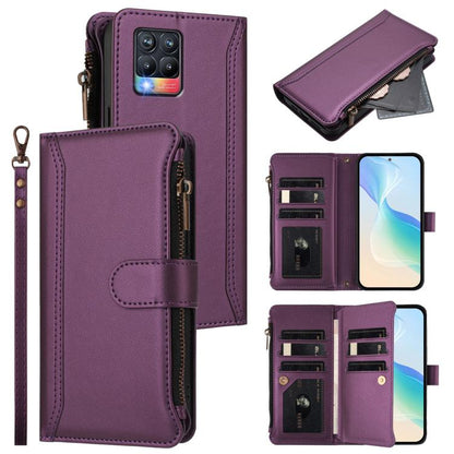 Magnetic Closure 9 Card Slots Zipper Leather Case with Hand Strap, For Realme C30 4G / Narzo 50i Prime / C30S, For Realme GT NEO 3T, For Realme 9 Pro+ 5G / Narzo 50 Pro, For Realme GT Neo3, For Realme V13 5G / Q3 5G / Q3i 5G, For Realme 9 Pro 5G Global...