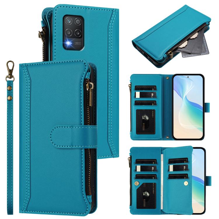 Magnetic Closure 9 Card Slots Zipper Leather Case with Hand Strap, For Realme C30 4G / Narzo 50i Prime / C30S, For Realme GT NEO 3T, For Realme 9 Pro+ 5G / Narzo 50 Pro, For Realme GT Neo3, For Realme V13 5G / Q3 5G / Q3i 5G, For Realme 9 Pro 5G Global...