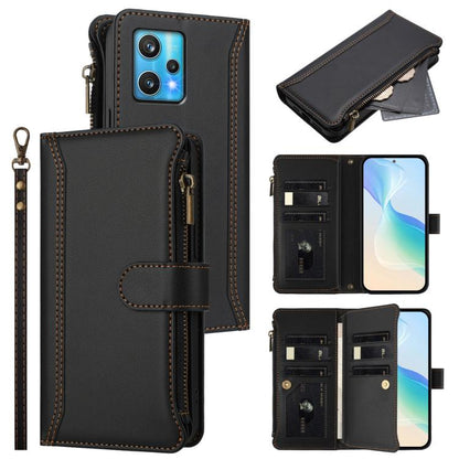 Magnetic Closure 9 Card Slots Zipper Leather Case with Hand Strap, For Realme C30 4G / Narzo 50i Prime / C30S, For Realme GT NEO 3T, For Realme 9 Pro+ 5G / Narzo 50 Pro, For Realme GT Neo3, For Realme V13 5G / Q3 5G / Q3i 5G, For Realme 9 Pro 5G Global...