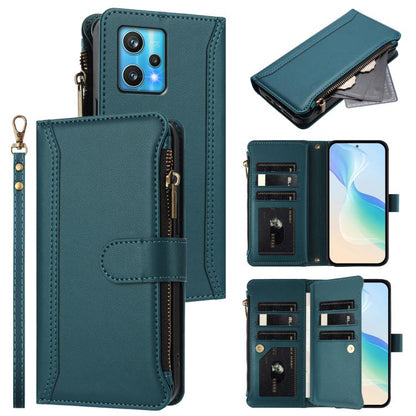 Magnetic Closure 9 Card Slots Zipper Leather Case with Hand Strap, For Realme C30 4G / Narzo 50i Prime / C30S, For Realme GT NEO 3T, For Realme 9 Pro+ 5G / Narzo 50 Pro, For Realme GT Neo3, For Realme V13 5G / Q3 5G / Q3i 5G, For Realme 9 Pro 5G Global...