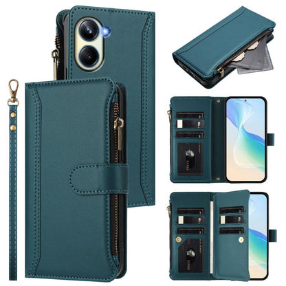 Magnetic Closure 9 Card Slots Zipper Leather Case with Hand Strap, For Realme GT 6 5G Global / GT 6T 5G Global, For Realme C67 4G Global / 12 Lite 4G Global, For Realme 12 Pro 5G Global / P1 Pro 5G, For Realme C53 4G Global / C51 4G                    ...
