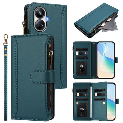 Magnetic Closure 9 Card Slots Zipper Leather Case with Hand Strap, For Realme GT 6 5G Global / GT 6T 5G Global, For Realme C67 4G Global / 12 Lite 4G Global, For Realme 12 Pro 5G Global / P1 Pro 5G, For Realme C53 4G Global / C51 4G                    ...