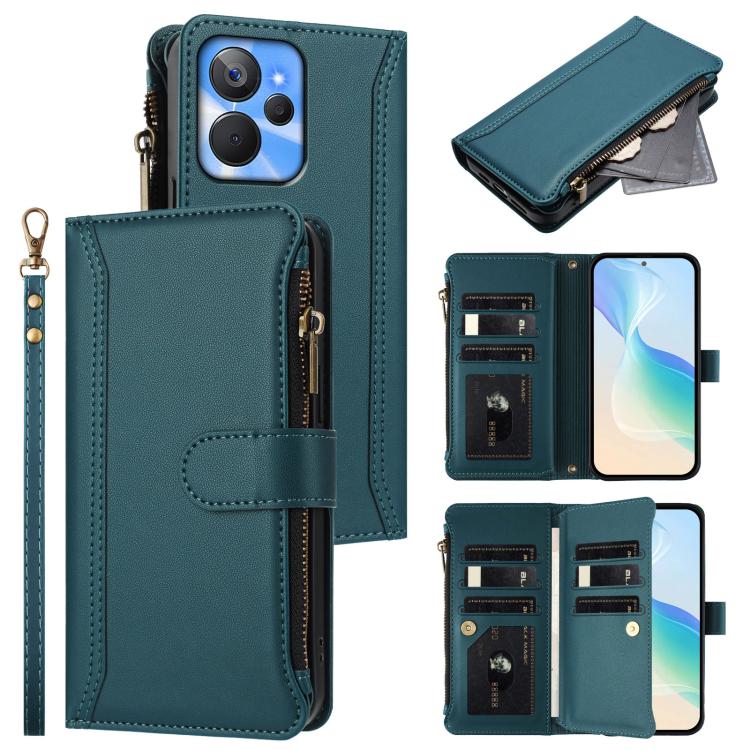 Magnetic Closure 9 Card Slots Zipper Leather Case with Hand Strap, For Realme GT 6 5G Global / GT 6T 5G Global, For Realme C67 4G Global / 12 Lite 4G Global, For Realme 12 Pro 5G Global / P1 Pro 5G, For Realme C53 4G Global / C51 4G                    ...