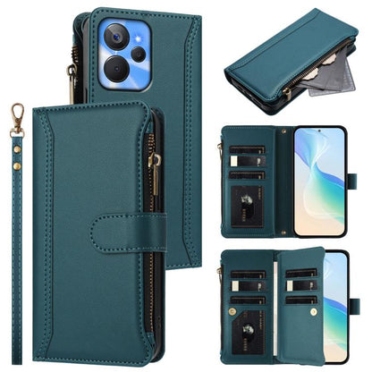 Magnetic Closure 9 Card Slots Zipper Leather Case with Hand Strap, For Realme GT 6 5G Global / GT 6T 5G Global, For Realme C67 4G Global / 12 Lite 4G Global, For Realme 12 Pro 5G Global / P1 Pro 5G, For Realme C53 4G Global / C51 4G                    ...