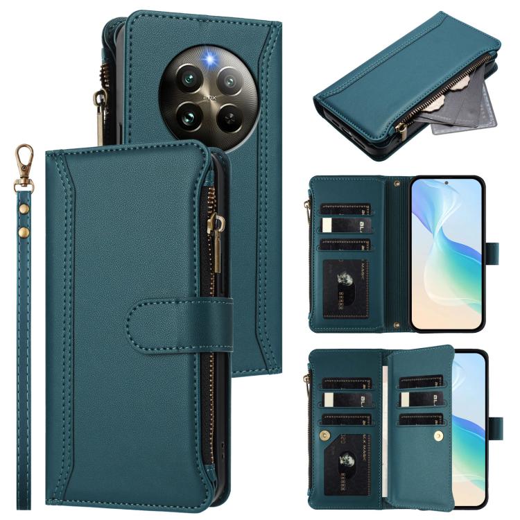 Magnetic Closure 9 Card Slots Zipper Leather Case with Hand Strap, For Realme Narzo 80 Pro, For Realme Narzo 80X, For Realme P3 Ultra 5G  Global, For Realme P3 5G Global, For Realme P3 Pro 5G  Global, For Realme 14 Pro+ 5G, For Realme 14 Pro 5G India  ...