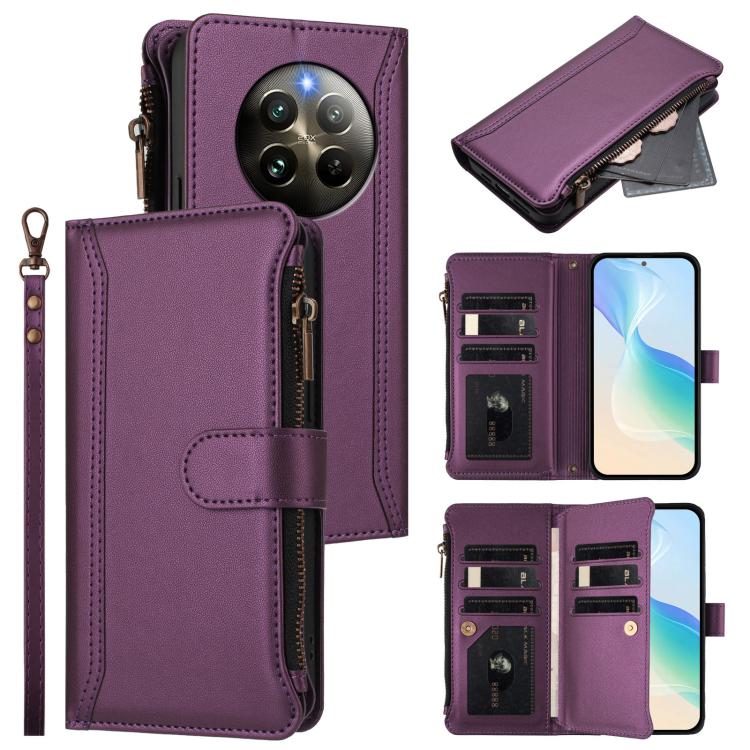 Magnetic Closure 9 Card Slots Zipper Leather Case with Hand Strap, For Realme Narzo 80 Pro, For Realme Narzo 80X, For Realme P3 Ultra 5G  Global, For Realme P3 5G Global, For Realme P3 Pro 5G  Global, For Realme 14 Pro+ 5G, For Realme 14 Pro 5G India  ...