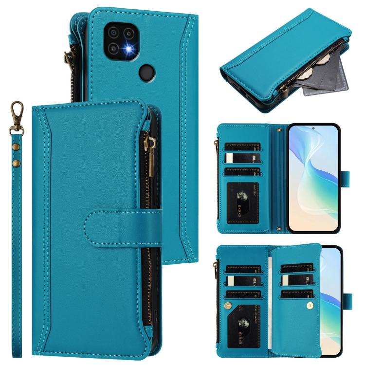 Magnetic Closure 9 Card Slots Zipper Leather Case with Hand Strap, For Realme C30 4G / Narzo 50i Prime / C30S, For Realme GT NEO 3T, For Realme 9 Pro+ 5G / Narzo 50 Pro, For Realme GT Neo3, For Realme V13 5G / Q3 5G / Q3i 5G, For Realme 9 Pro 5G Global...