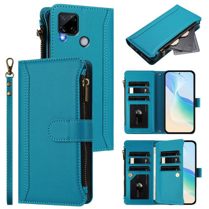 Magnetic Closure 9 Card Slots Zipper Leather Case with Hand Strap, For Realme C30 4G / Narzo 50i Prime / C30S, For Realme GT NEO 3T, For Realme 9 Pro+ 5G / Narzo 50 Pro, For Realme GT Neo3, For Realme V13 5G / Q3 5G / Q3i 5G, For Realme 9 Pro 5G Global...
