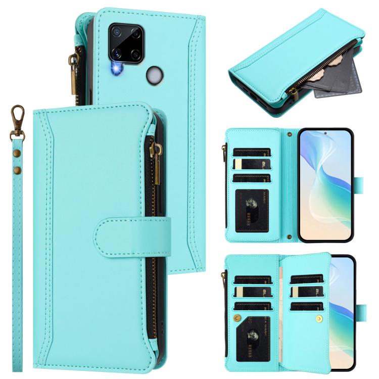 Magnetic Closure 9 Card Slots Zipper Leather Case with Hand Strap, For Realme C30 4G / Narzo 50i Prime / C30S, For Realme GT NEO 3T, For Realme 9 Pro+ 5G / Narzo 50 Pro, For Realme GT Neo3, For Realme V13 5G / Q3 5G / Q3i 5G, For Realme 9 Pro 5G Global...