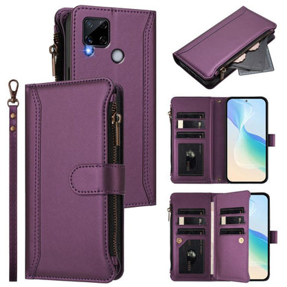 Magnetic Closure 9 Card Slots Zipper Leather Case with Hand Strap, For Realme C30 4G / Narzo 50i Prime / C30S, For Realme GT NEO 3T, For Realme 9 Pro+ 5G / Narzo 50 Pro, For Realme GT Neo3, For Realme V13 5G / Q3 5G / Q3i 5G, For Realme 9 Pro 5G Global...