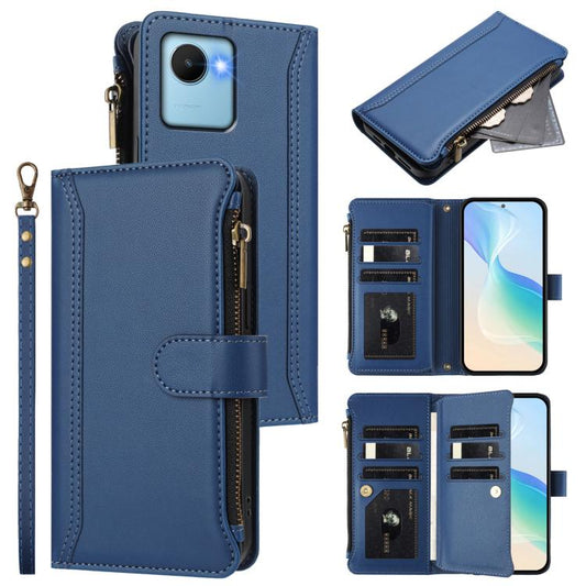 Magnetic Closure 9 Card Slots Zipper Leather Case with Hand Strap, For Realme C30 4G / Narzo 50i Prime / C30S, For Realme GT NEO 3T, For Realme 9 Pro+ 5G / Narzo 50 Pro, For Realme GT Neo3, For Realme V13 5G / Q3 5G / Q3i 5G, For Realme 9 Pro 5G Global...