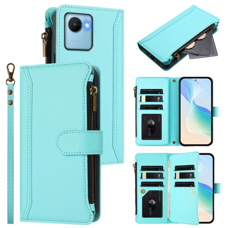 Magnetic Closure 9 Card Slots Zipper Leather Case with Hand Strap, For Realme C30 4G / Narzo 50i Prime / C30S, For Realme GT NEO 3T, For Realme 9 Pro+ 5G / Narzo 50 Pro, For Realme GT Neo3, For Realme V13 5G / Q3 5G / Q3i 5G, For Realme 9 Pro 5G Global...