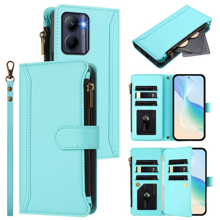 Magnetic Closure 9 Card Slots Zipper Leather Case with Hand Strap, For Realme GT 6 5G Global / GT 6T 5G Global, For Realme C67 4G Global / 12 Lite 4G Global, For Realme 12 Pro 5G Global / P1 Pro 5G, For Realme C53 4G Global / C51 4G                    ...