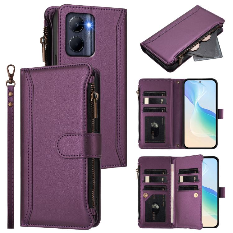 Magnetic Closure 9 Card Slots Zipper Leather Case with Hand Strap, For Realme GT 6 5G Global / GT 6T 5G Global, For Realme C67 4G Global / 12 Lite 4G Global, For Realme 12 Pro 5G Global / P1 Pro 5G, For Realme C53 4G Global / C51 4G                    ...