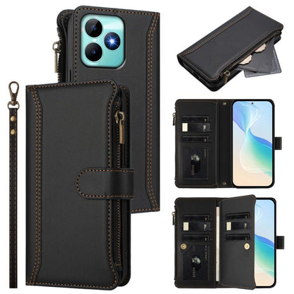 Magnetic Closure 9 Card Slots Zipper Leather Case with Hand Strap, For Realme GT 6 5G Global / GT 6T 5G Global, For Realme C67 4G Global / 12 Lite 4G Global, For Realme 12 Pro 5G Global / P1 Pro 5G, For Realme C53 4G Global / C51 4G                    ...
