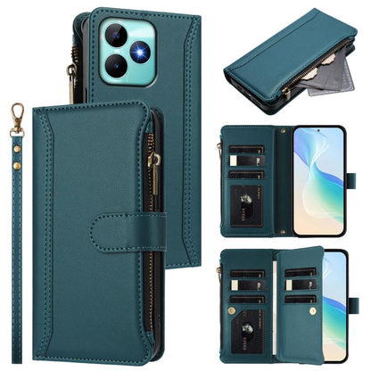 Magnetic Closure 9 Card Slots Zipper Leather Case with Hand Strap, For Realme GT 6 5G Global / GT 6T 5G Global, For Realme C67 4G Global / 12 Lite 4G Global, For Realme 12 Pro 5G Global / P1 Pro 5G, For Realme C53 4G Global / C51 4G                    ...