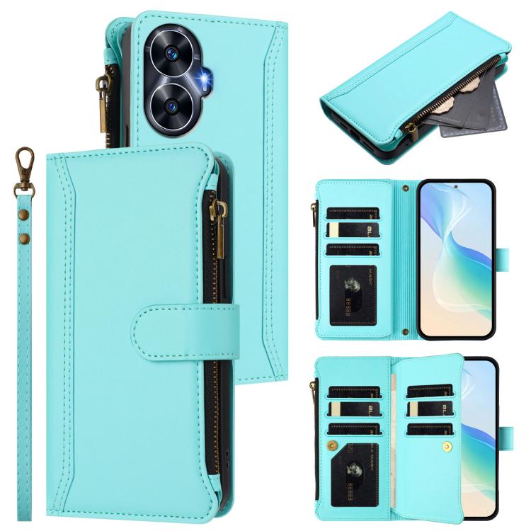 Magnetic Closure 9 Card Slots Zipper Leather Case with Hand Strap, For Realme GT 6 5G Global / GT 6T 5G Global, For Realme C67 4G Global / 12 Lite 4G Global, For Realme 12 Pro 5G Global / P1 Pro 5G, For Realme C53 4G Global / C51 4G                    ...