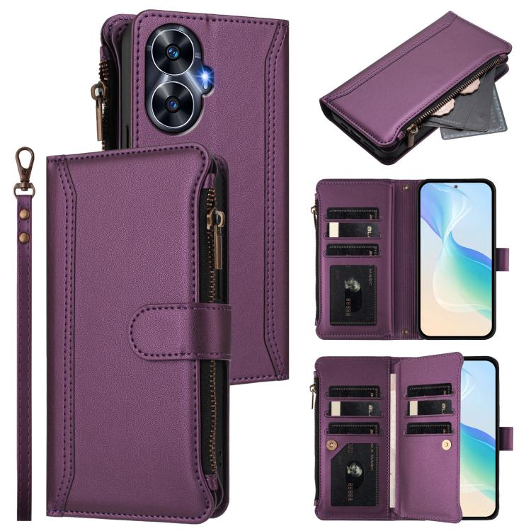 Magnetic Closure 9 Card Slots Zipper Leather Case with Hand Strap, For Realme GT 6 5G Global / GT 6T 5G Global, For Realme C67 4G Global / 12 Lite 4G Global, For Realme 12 Pro 5G Global / P1 Pro 5G, For Realme C53 4G Global / C51 4G                    ...