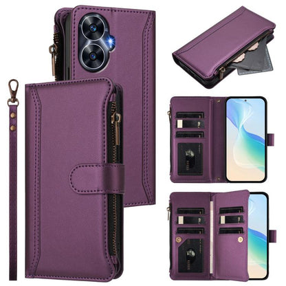 Magnetic Closure 9 Card Slots Zipper Leather Case with Hand Strap, For Realme GT 6 5G Global / GT 6T 5G Global, For Realme C67 4G Global / 12 Lite 4G Global, For Realme 12 Pro 5G Global / P1 Pro 5G, For Realme C53 4G Global / C51 4G                    ...
