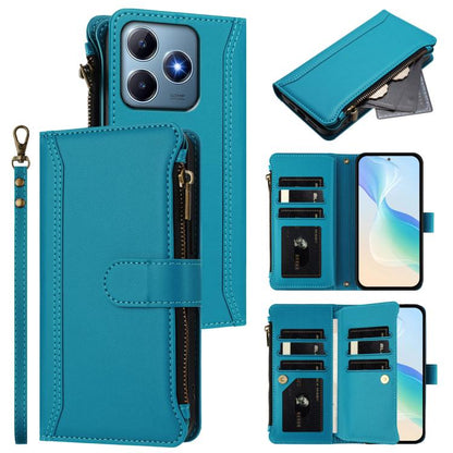 Magnetic Closure 9 Card Slots Zipper Leather Case with Hand Strap, For Realme Narzo 80 Pro, For Realme Narzo 80X, For Realme P3 Ultra 5G  Global, For Realme P3 5G Global, For Realme P3 Pro 5G  Global, For Realme 14 Pro+ 5G, For Realme 14 Pro 5G India  ...
