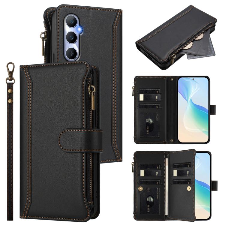 Magnetic Closure 9 Card Slots Zipper Leather Case with Hand Strap, For Realme GT 6 5G Global / GT 6T 5G Global, For Realme C67 4G Global / 12 Lite 4G Global, For Realme 12 Pro 5G Global / P1 Pro 5G, For Realme C53 4G Global / C51 4G                    ...