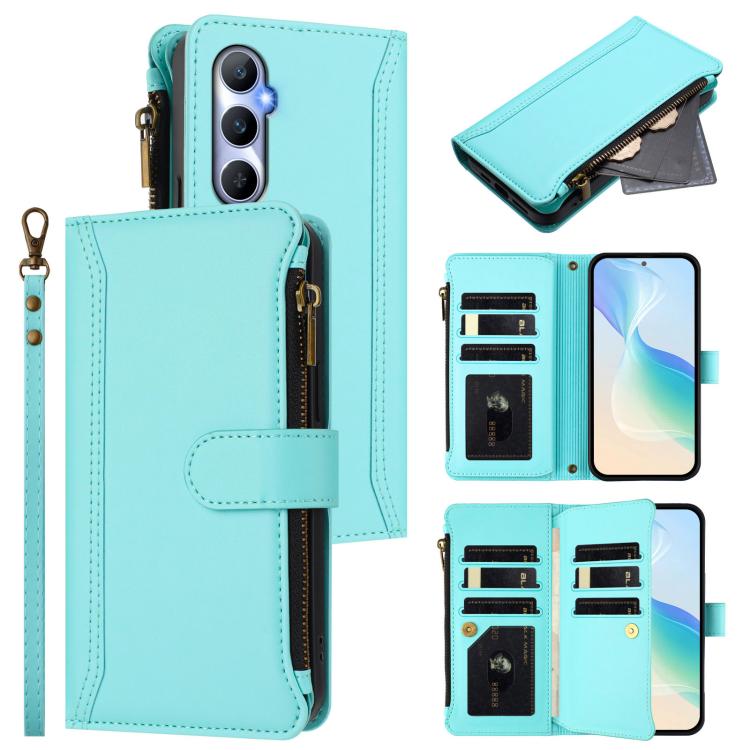 Magnetic Closure 9 Card Slots Zipper Leather Case with Hand Strap, For Realme GT 6 5G Global / GT 6T 5G Global, For Realme C67 4G Global / 12 Lite 4G Global, For Realme 12 Pro 5G Global / P1 Pro 5G, For Realme C53 4G Global / C51 4G                    ...