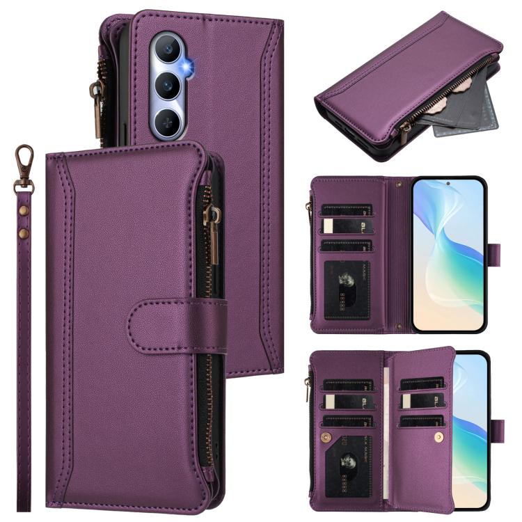 Magnetic Closure 9 Card Slots Zipper Leather Case with Hand Strap, For Realme GT 6 5G Global / GT 6T 5G Global, For Realme C67 4G Global / 12 Lite 4G Global, For Realme 12 Pro 5G Global / P1 Pro 5G, For Realme C53 4G Global / C51 4G                    ...